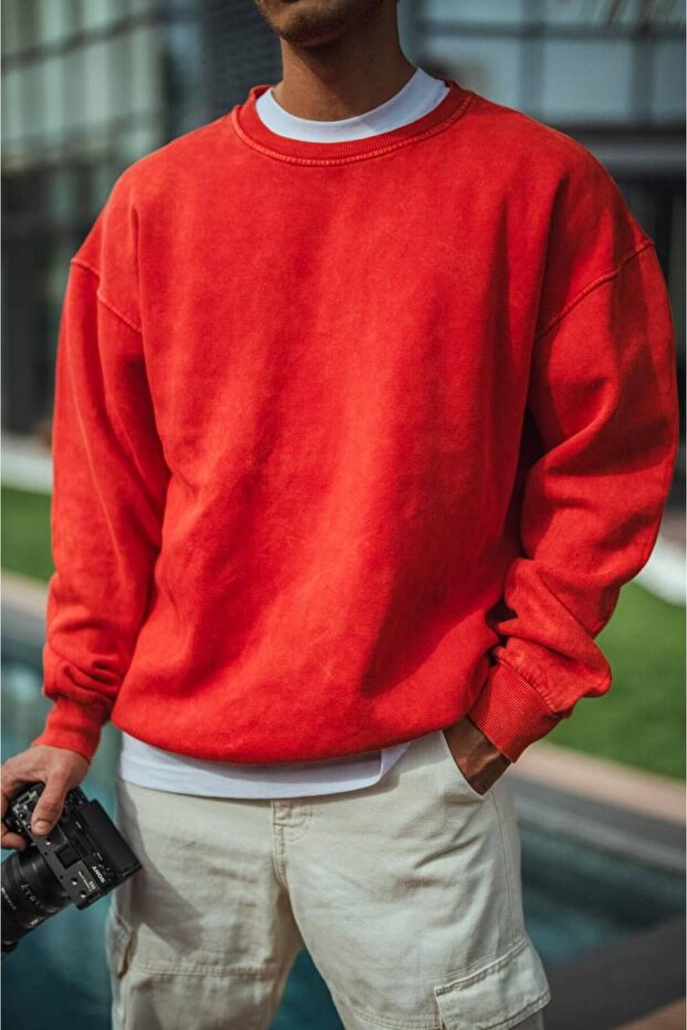 Kar Yıkamalı Oversize Unisex Sweatshirt - 3