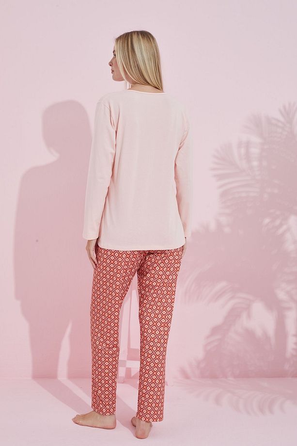 somon çokrenkli Pamuklu Örme Pijama Takım 24240182 - 3