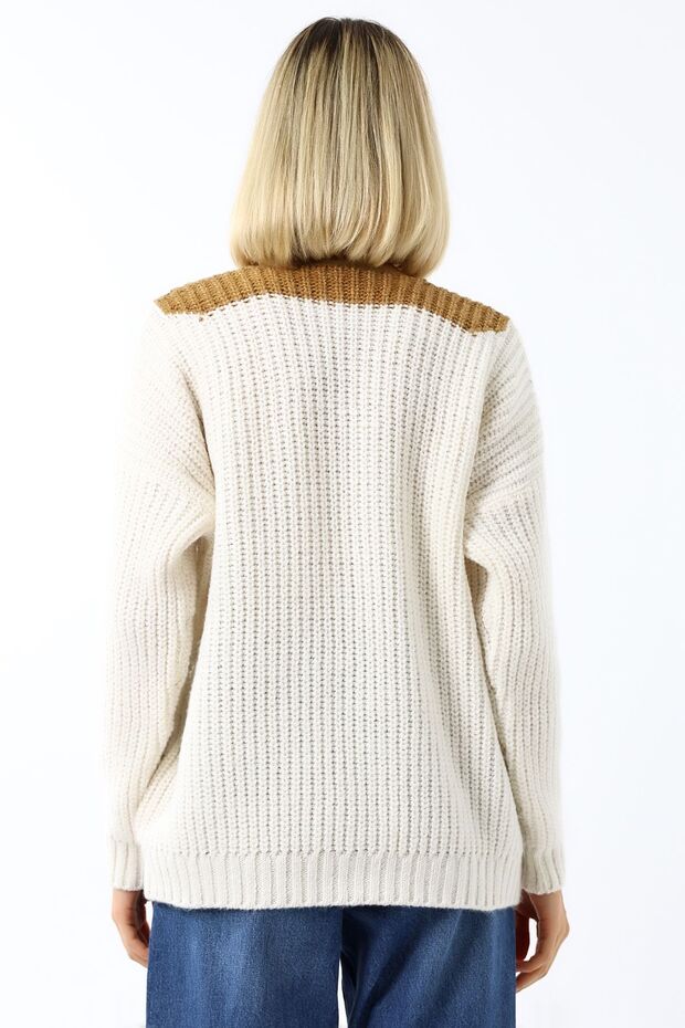 Kadın V Yaka Salaş Oversize Triko Kazak - 6