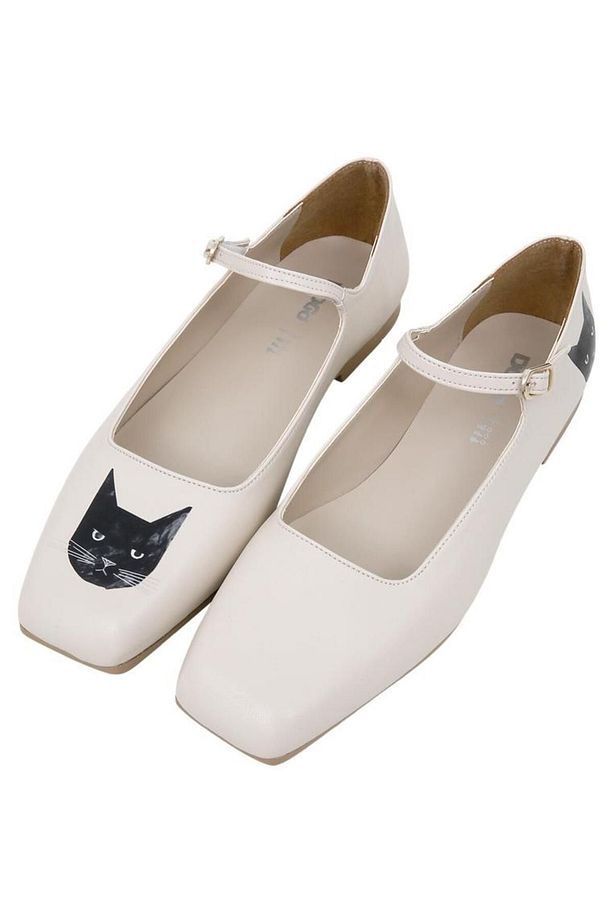 Kadın Vegan Deri Bej Babet - Whiskers and Purrs Tasarım - 1