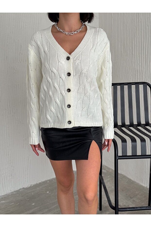 Knitted Patterned 5 Button Cardigan - 2