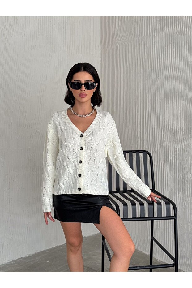 Knitted Patterned 5 Button Cardigan - 4