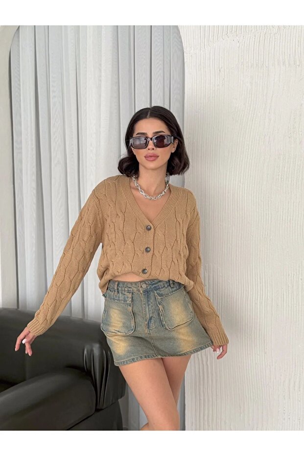 5 Button Knit Patterned Cardigan