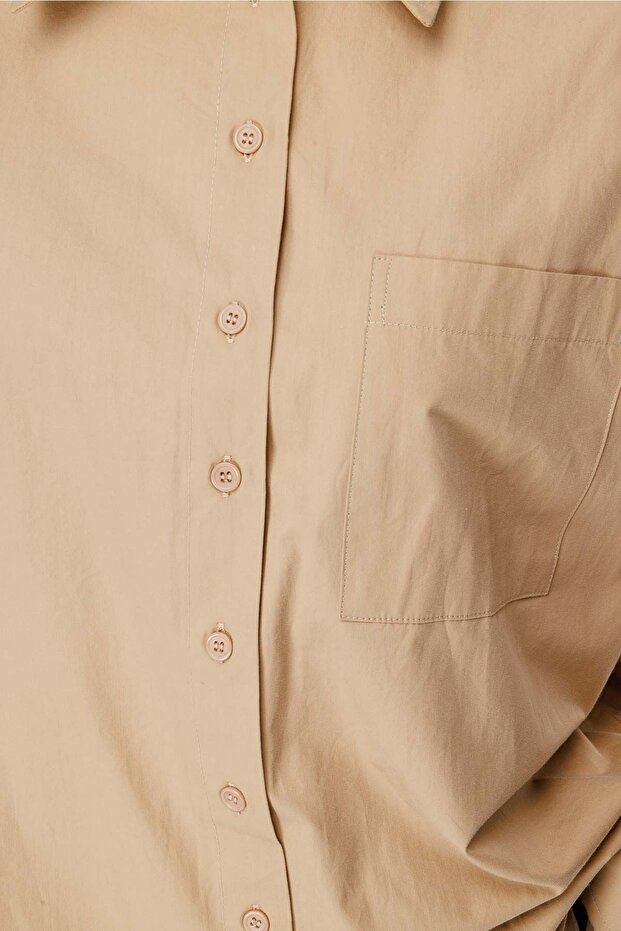 Premıum Oversıze Basic Poplin Taş Gömlek - 4