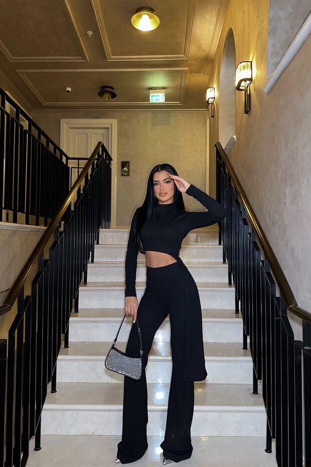Black Back Detail Trousers Suit ATE-0341