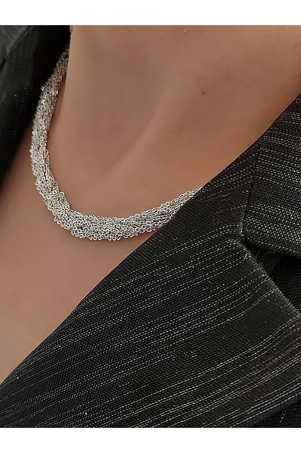 Zırh Örgü Zincir Model Çelik Zincir Dokuma El Yapımı Kolye - 3