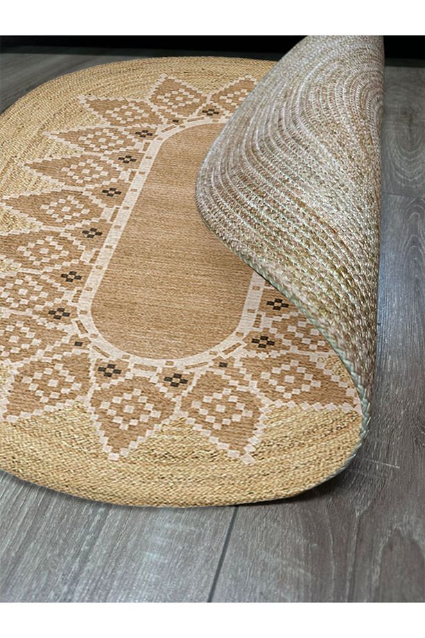 Boho 980 Jüt Hasır Etnik Desenli Oval Jüt Örme Doğal Hasır Natural Oval Halı - 2