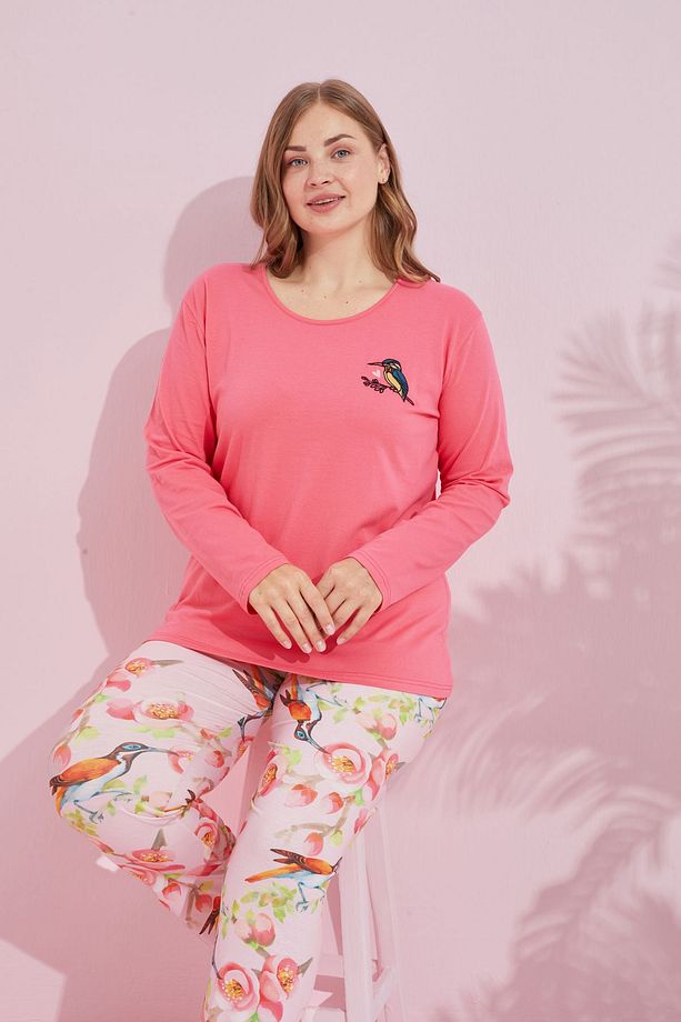narçiçeği çokrenkli Pamuklu Curve Büyük Beden Battal Boy Örme Pijama Takım24240732 - 1