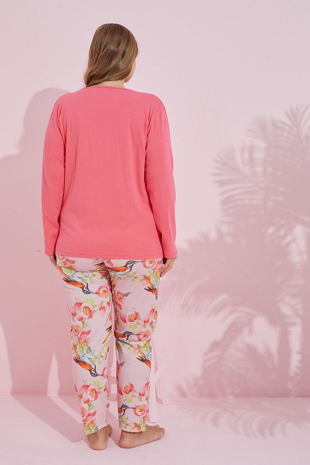 narçiçeği çokrenkli Pamuklu Curve Büyük Beden Battal Boy Örme Pijama Takım24240732 - 3