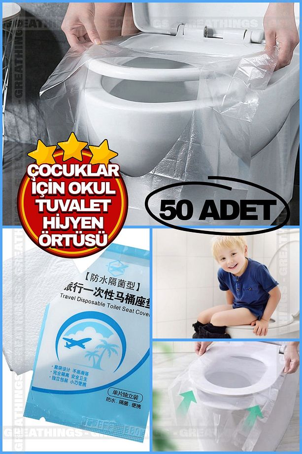 Çocuklar İçin Okul Klozet Kapak Örtüsü Pratik Kullanımlı Hijyenik Klozet Kapağı Poşeti 50 Adet - 1