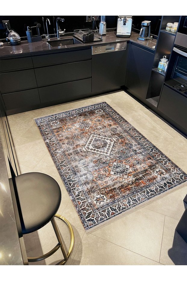Alya Collection Gray Brown Tones Ethnic Patterned Woven Base Modern Decorative Carpet alya23