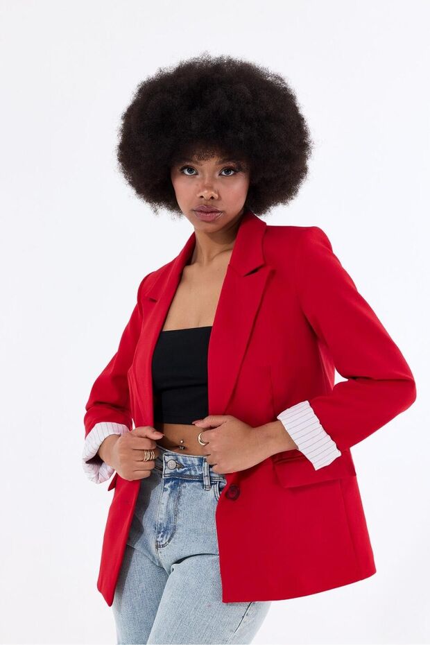 Women's Two-Button Striped Lined Blazer Jacket - 3