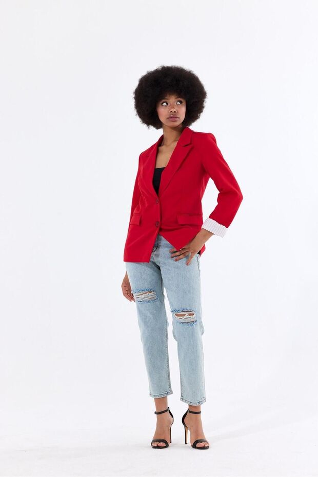 Women's Two-Button Striped Lined Blazer Jacket - 5