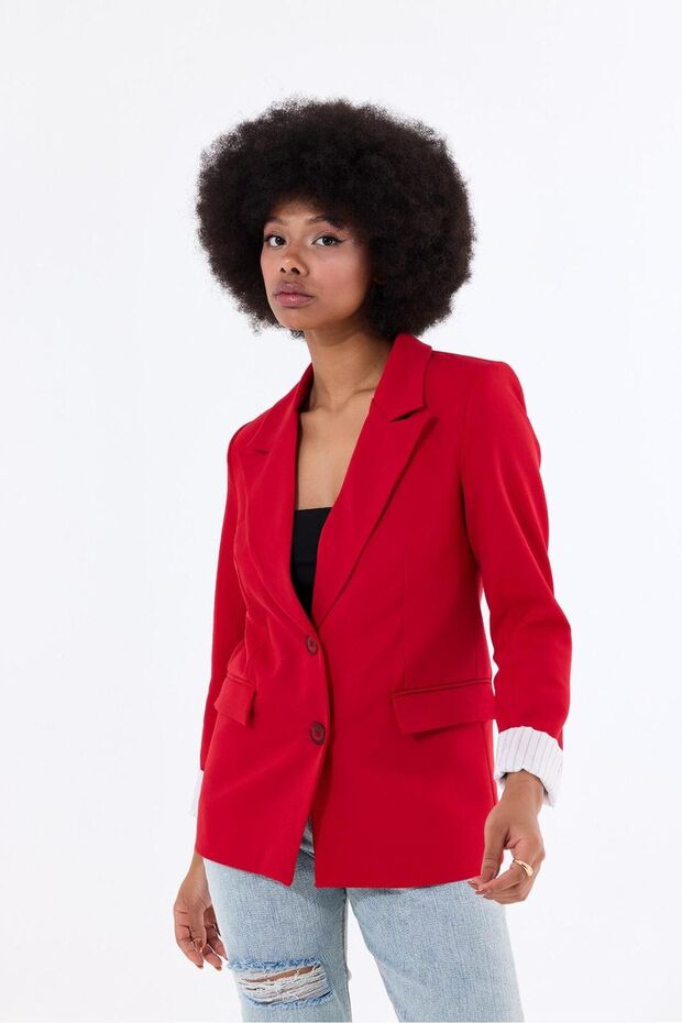 Women's Two-Button Striped Lined Blazer Jacket - 4