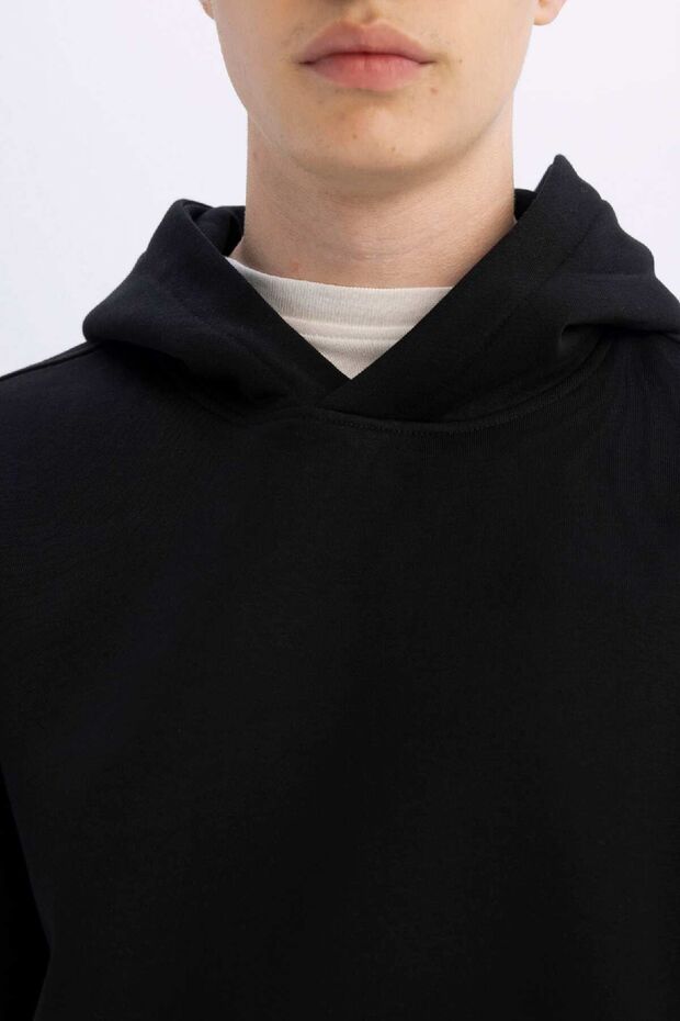 Oversize Geniş Kalıp Kapüşonlu Kanguru Cepli Basic Düz Sweatshirt A4331ax24au - 5
