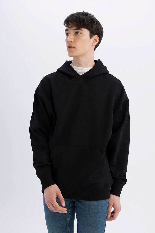 Oversize Geniş Kalıp Kapüşonlu Kanguru Cepli Basic Düz Sweatshirt A4331ax24au - 4