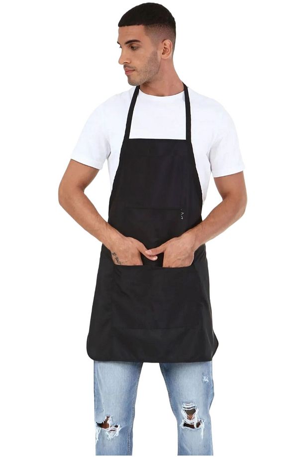 Mutfak Önlüğü Berber Önlüğü Baskısız Siyah Kaliteli Kumaş Apron Önlük Baskısız A1000 - 2