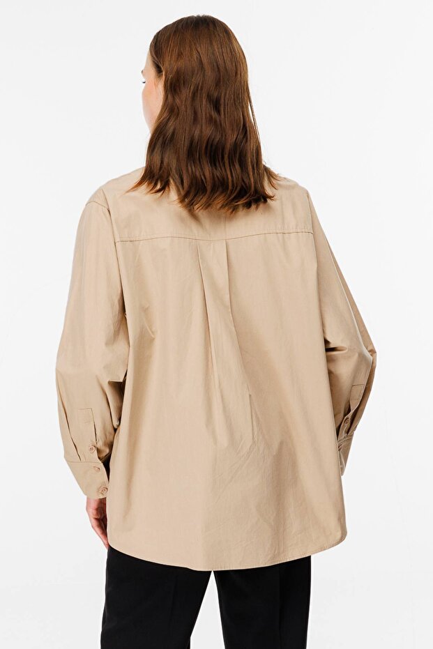 Premıum Oversıze Basic Poplin Taş Gömlek - 7