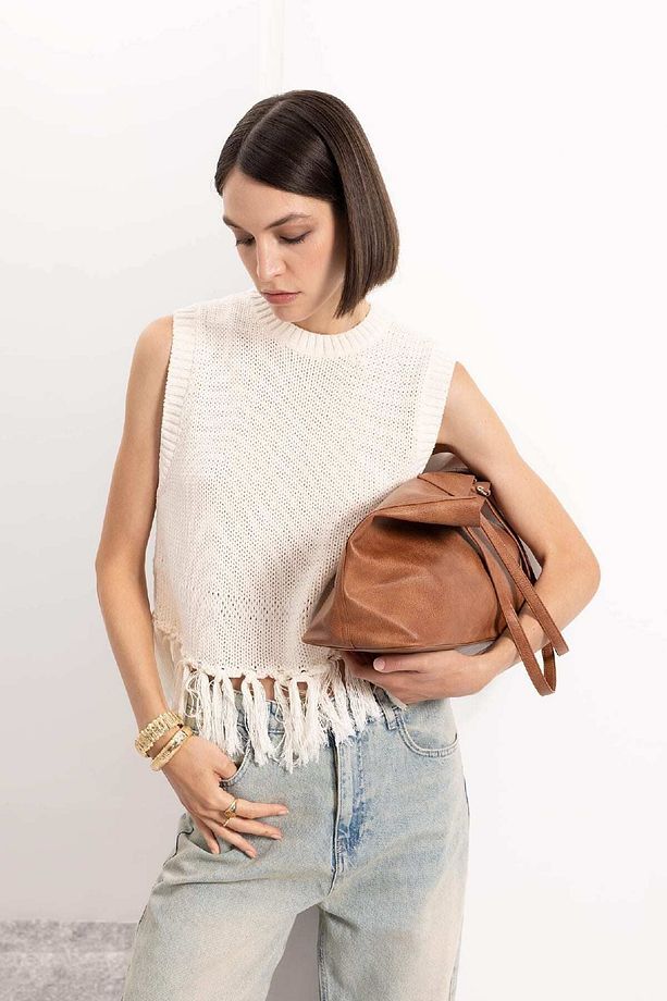 Coool Bisiklet Yaka Basic Düz Püsküllü Triko Süveter D5652ax24au - 3