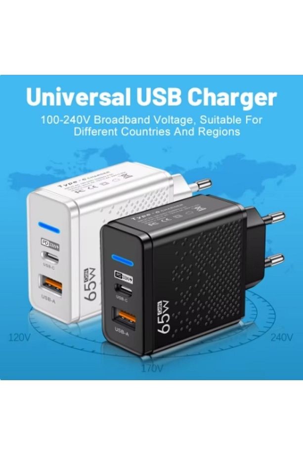 Hızlı Şarj Adaptörü Şarj Kafa 65w 2 Port Usb Type C Charger - 3