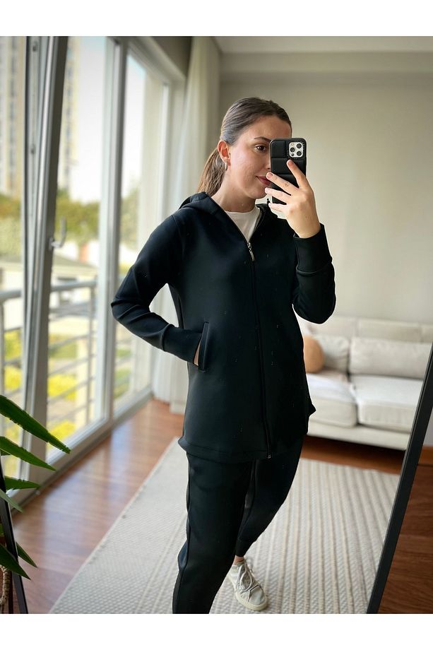 Kapüşonlu Sweat Tunik Scuba Sweat Tunik Cep Detaylı Kapüşonlu Tesettür Sweat Tunik - 2