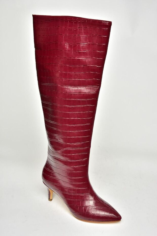 N 749204011 - Bordó krokodil mintás alacsony sarkú női csizma - 7