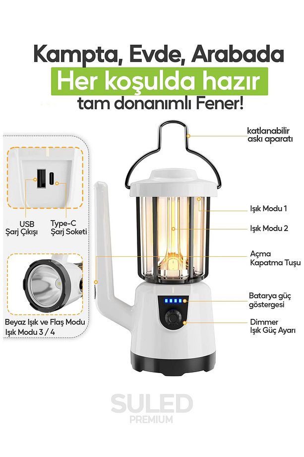 Kamp Pro2 Profesyonel Kamp Lambası ve El Fener Şarjlı USB Powerbank Özellikli - 6