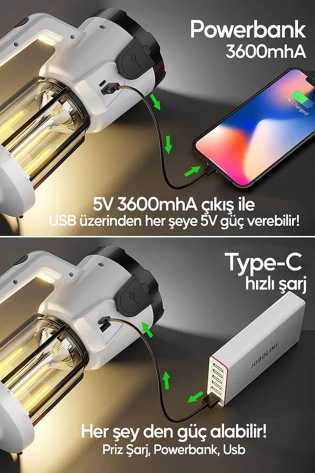 Kamp Pro2 Profesyonel Kamp Lambası ve El Fener Şarjlı USB Powerbank Özellikli - 8