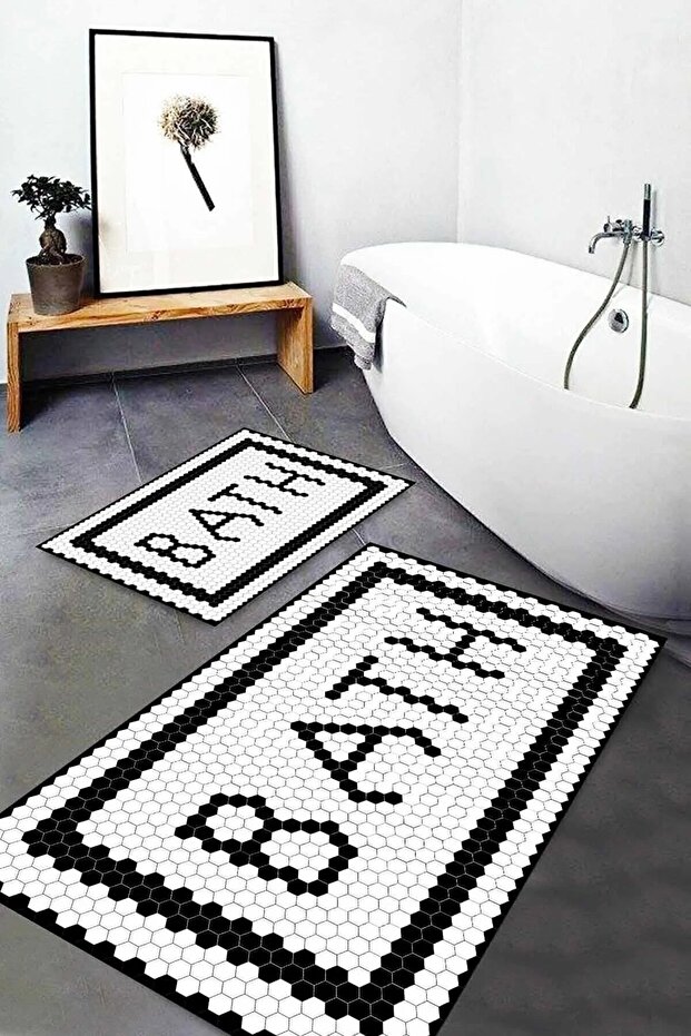 Digital Printed Water Absorbent Bath Mat with Text and Stripes, Double-Sided Bath Mat (40/60cm - 60X100Cm)