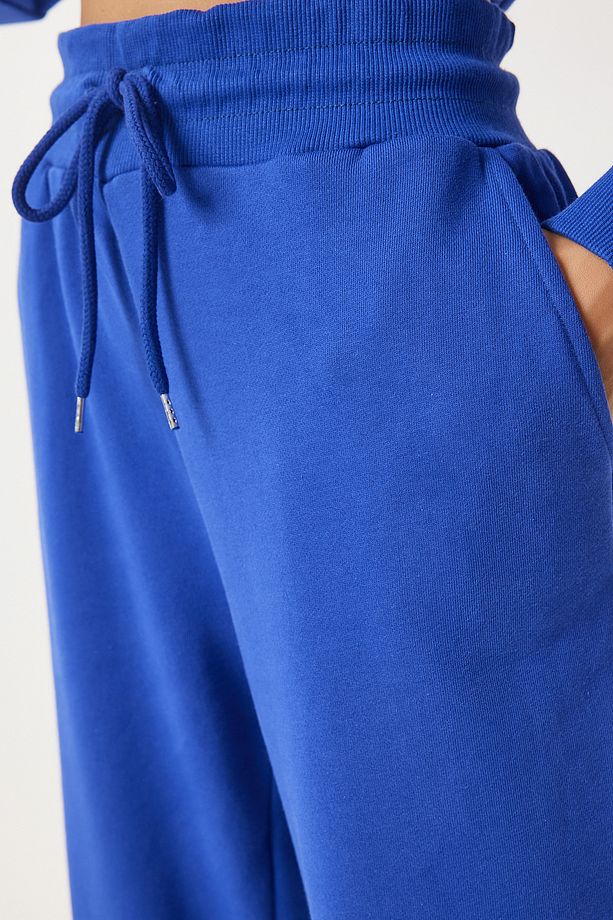 Kadın Mavi Kapüşonlu Sweatshirt Jogger Oversize Örme Eşofman Takımı PYS0027 - 6