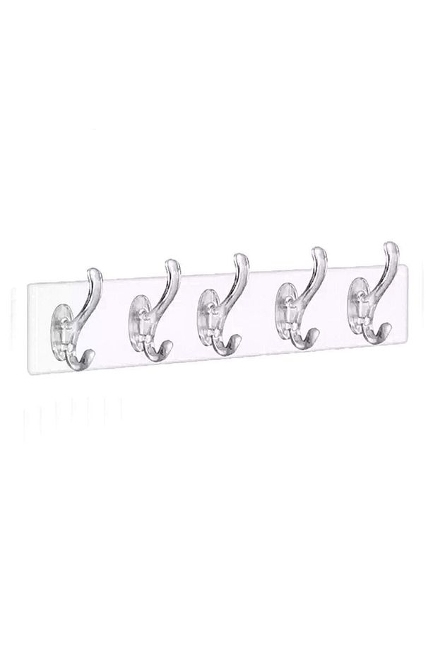 Yapışkanlı 5 Li Şeffaf Duvar Askısı Banyo Mutfak Düzenleyici Askı Pratik Kanca Askılık - 2