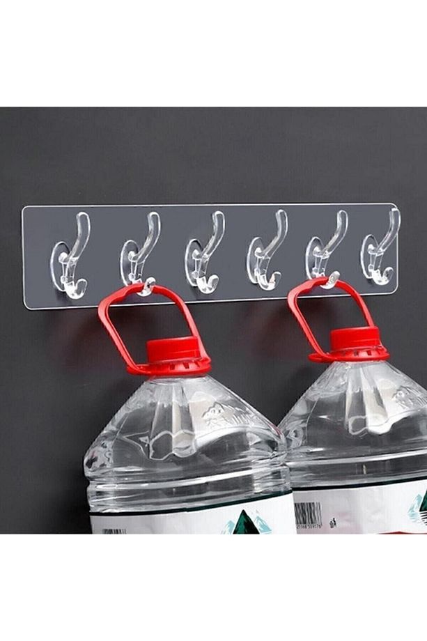 Yapışkanlı 5 Li Şeffaf Duvar Askısı Banyo Mutfak Düzenleyici Askı Pratik Kanca Askılık - 1