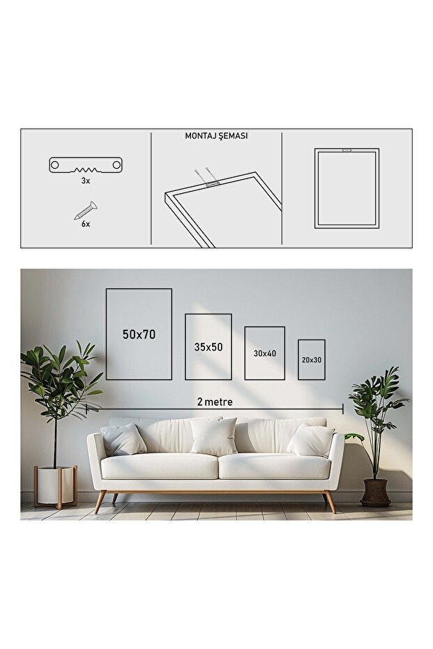 Ahşap çerçeveli 2li  boho soyut tablo Yuna38 - 5
