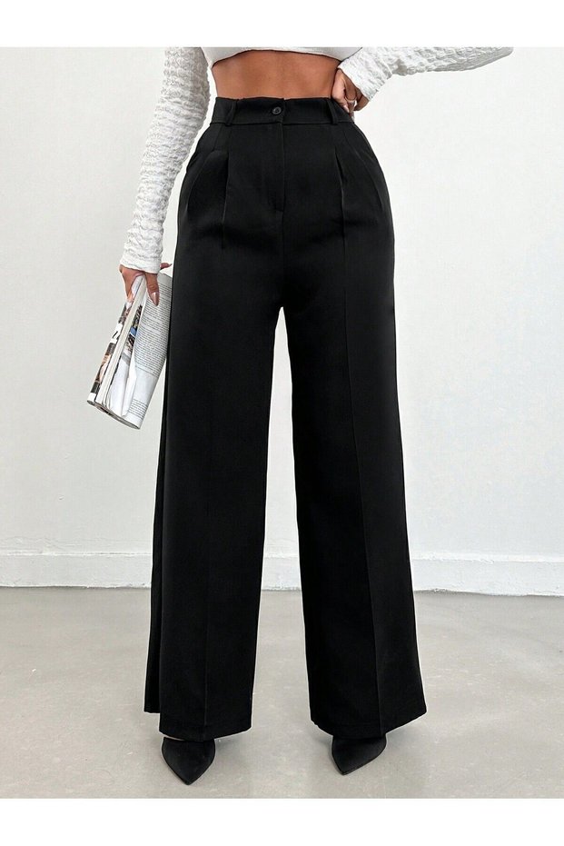 Women's Black Extra High Waist Wool Palazzo Pants