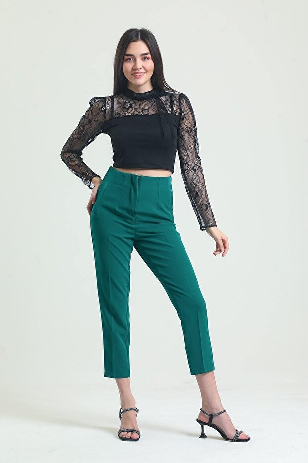 Women's Emerald Darted High Waist Fabric Trousers