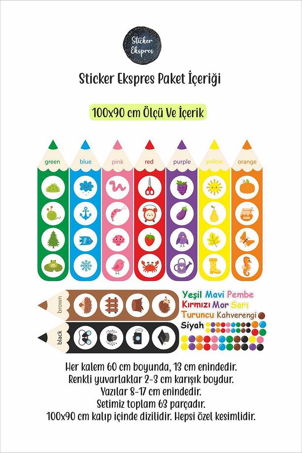 Renkleri Öğreniyorum Anaokulu Kreş Okul Çocuk Odası Duvar Kapı Cam Sticker Seti - 5