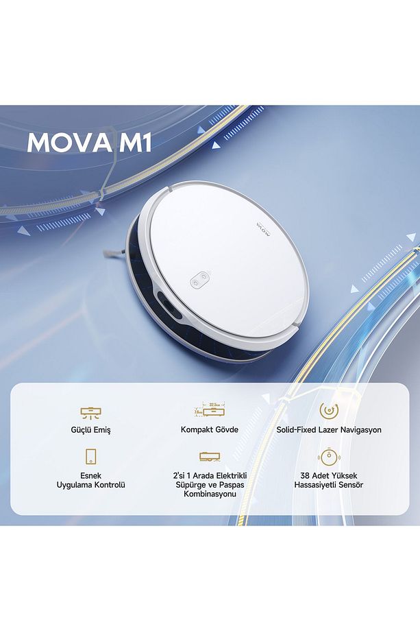 Mova M1 Robot Süpürge Ve Paspas, 4,500pa Güçlü Emiş, Kompakt Gövde, Sabit Lazer Navigasyonu - 1