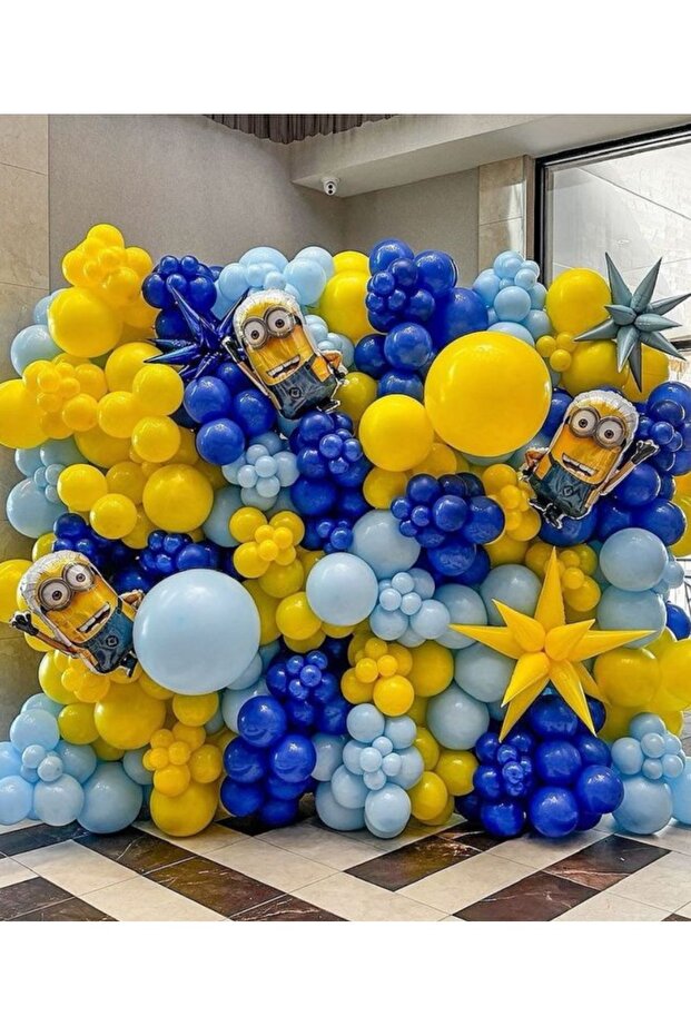 Blue Navy Blue Yellow Balloon Chain Set of 100