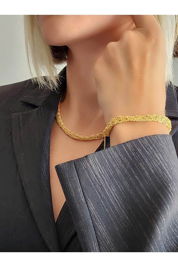 Zırh Örgü Model Çelik Zincir Dokuma Kaplama Kolye Bileklik Set - 2