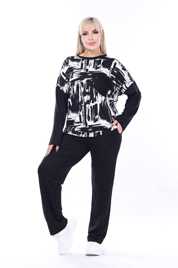 Women's Plus Size Two-Thread Fabric Seasonal Top Patterned Cross-Pocket Set