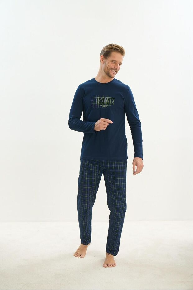 Erkek Uzun Kol Lacivert Pijama Takım C6T1N4O9 - 4