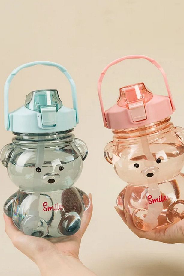 Ayıcık Su Matarası PEMBE Ayıcıklı Suluk Figürlü Su Şişesi Ayıcık Matara 1000ml - 2