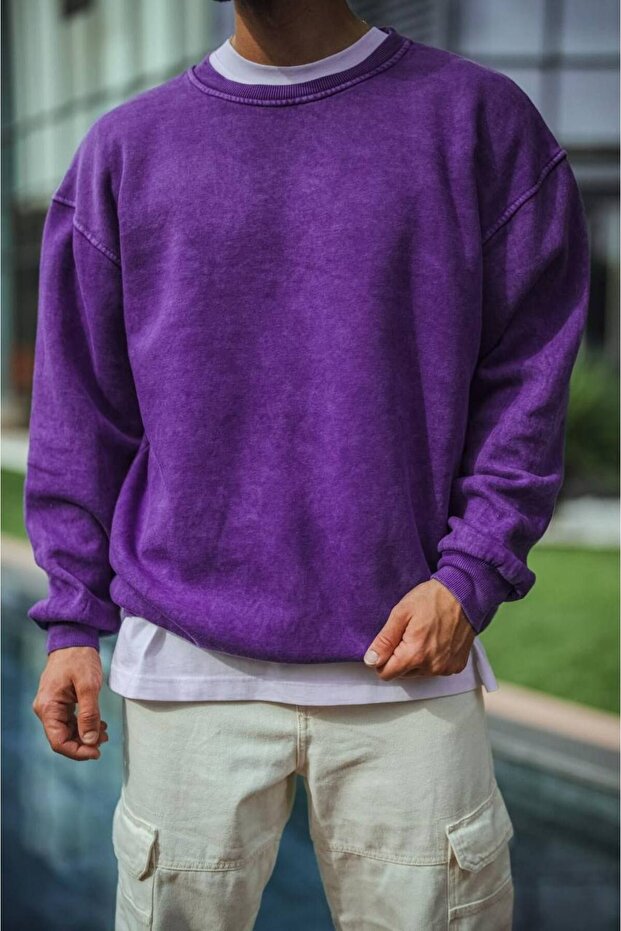 Kar Yıkamalı Oversize Unisex Sweatshirt - 3