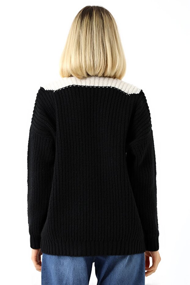 Kadın V Yaka Salaş Oversize Triko Kazak - 7