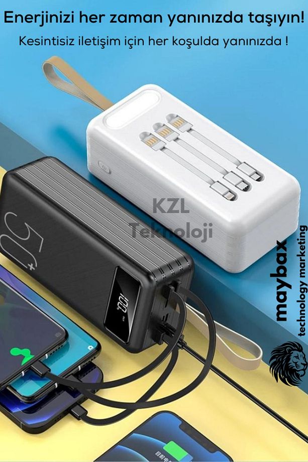 50.000 Mah Led Aydınlatmalı Taşıma Askı Hızlı Şarj Powerbank 4xUsb Micro,Lıghtnıng,Type-C Giriş - 3
