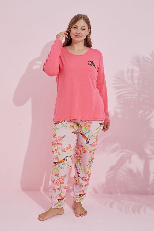 narçiçeği çokrenkli Pamuklu Curve Büyük Beden Battal Boy Örme Pijama Takım24240732 - 2