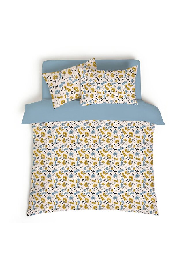 Floral Patterned Printed Double Size 200X220 cm 2 Pieces 50X70Cm Duvet Cover Set