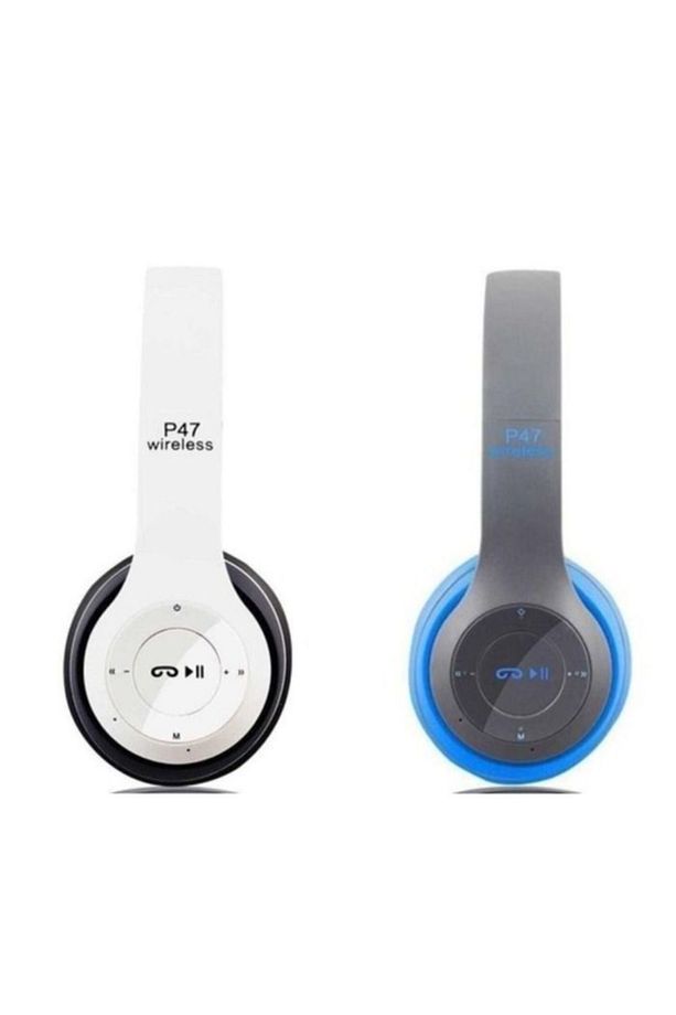 2 Adet P47 Extra Bass Wireless Bluetooth Kulaklık 5.1 Edr Beyaz+ Mavi - 1