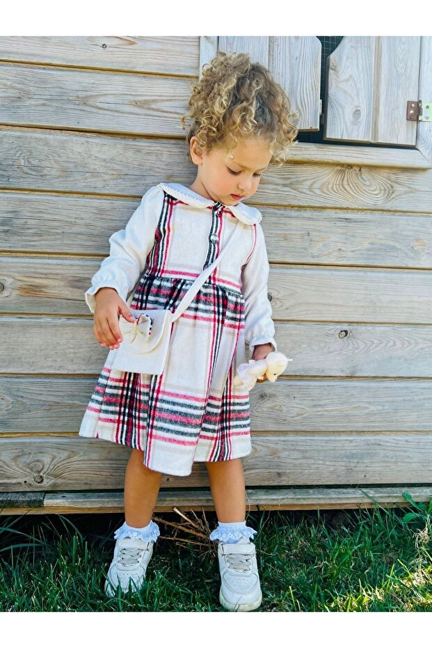 Bebe Yaka Ekose Elbise - 3