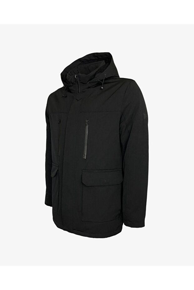Erkek Siyah Kapüşonlu Parka - 3
